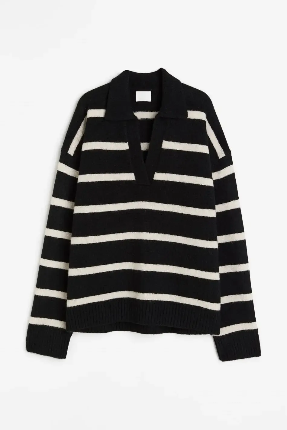 Collar Fine-Knit V-Neck Sweater