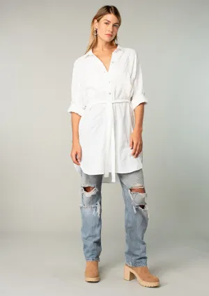 Collared 3/4 Sleeve Button Up Belted Tunic