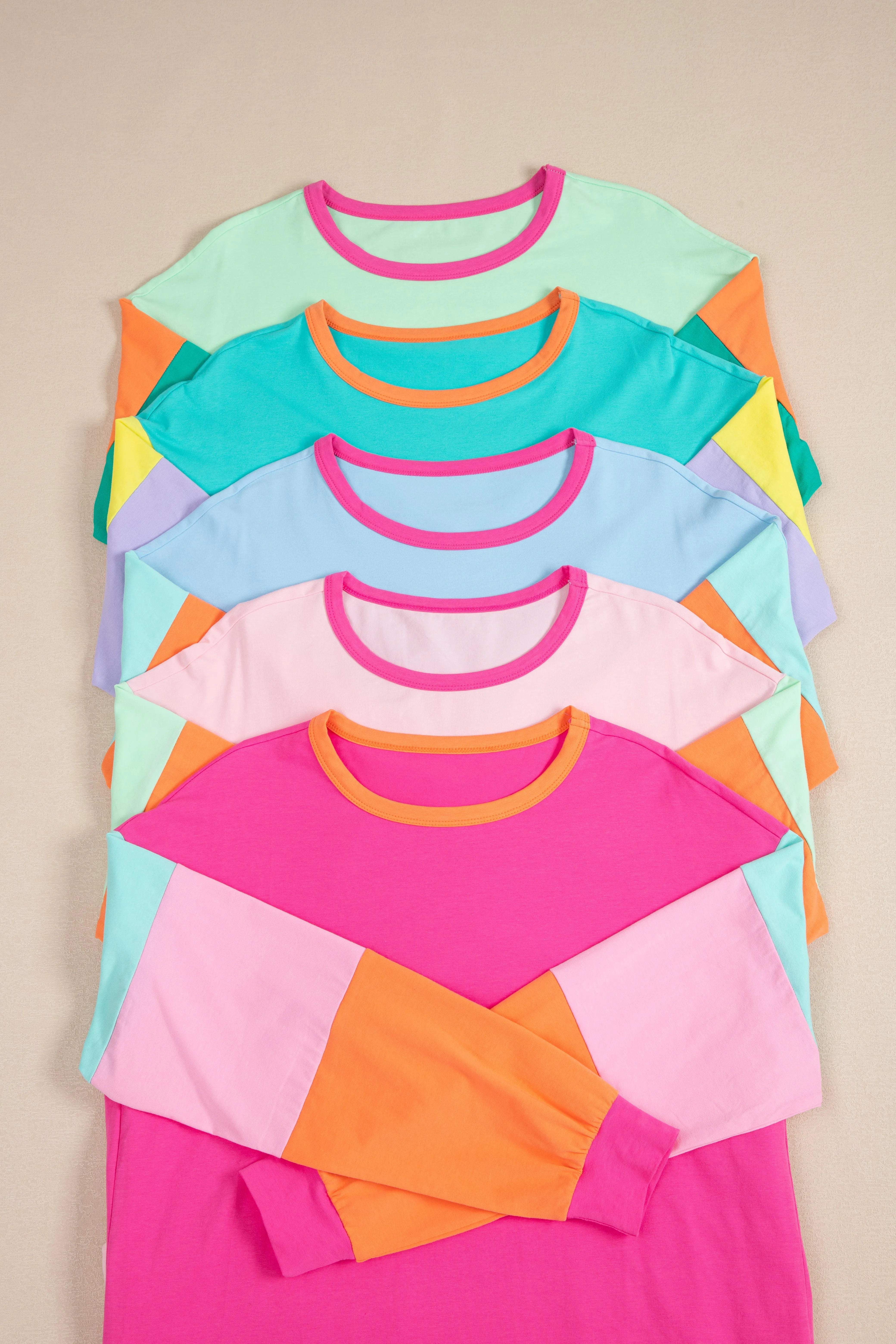 Colorblock Patchwork Long Sleeve Loose Top