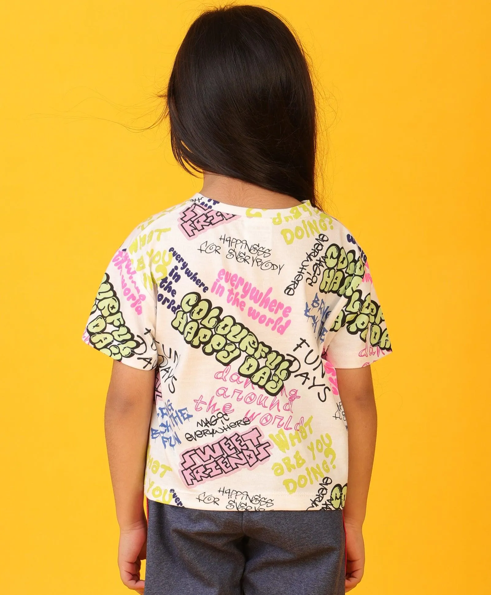 COLORFULL HAPPINESS SHORT SLEEVES T-SHIRT - WHITE