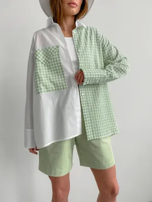 Colourblocked Shirt Collar Top