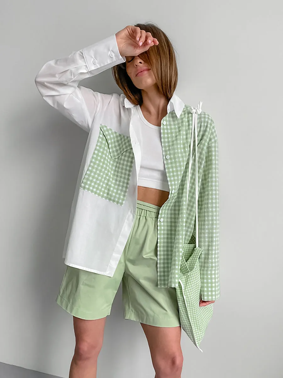 Colourblocked Shirt Collar Top