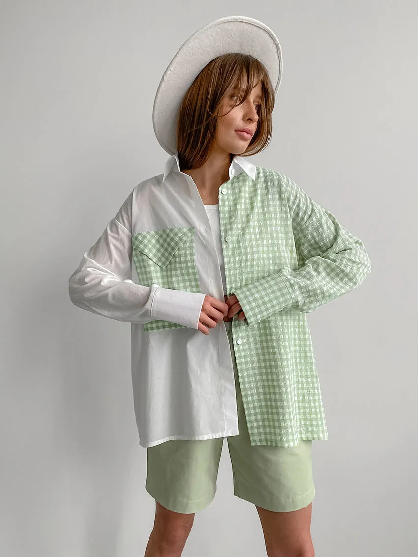 Colourblocked Shirt Collar Top