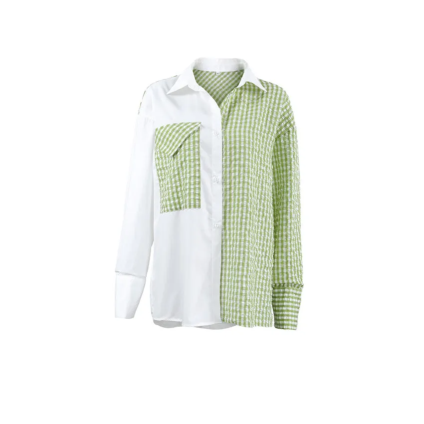 Colourblocked Shirt Collar Top