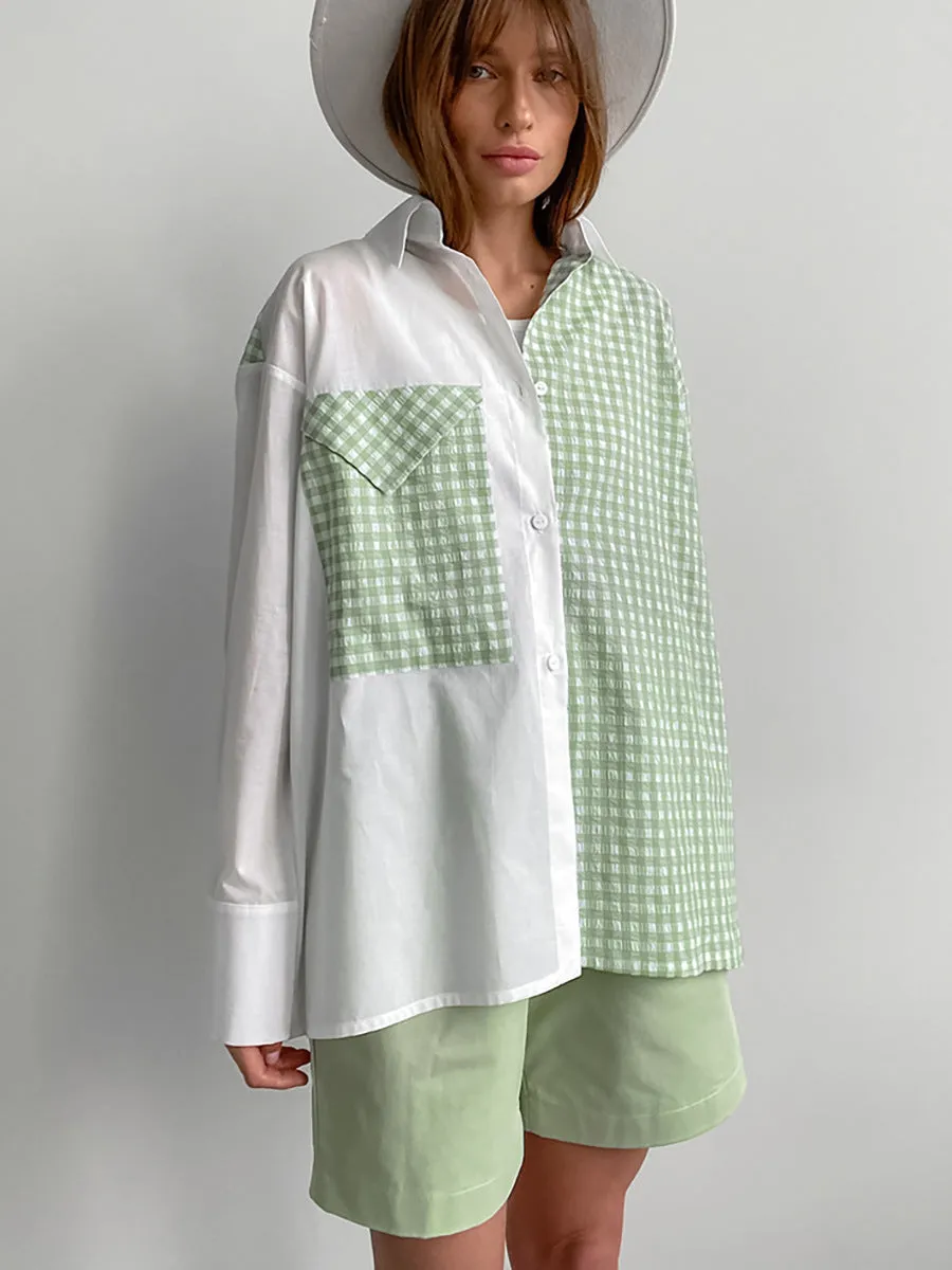 Colourblocked Shirt Collar Top
