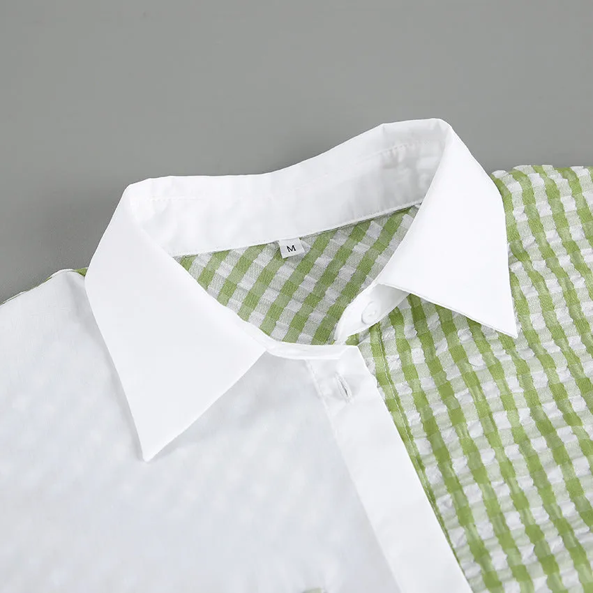 Colourblocked Shirt Collar Top