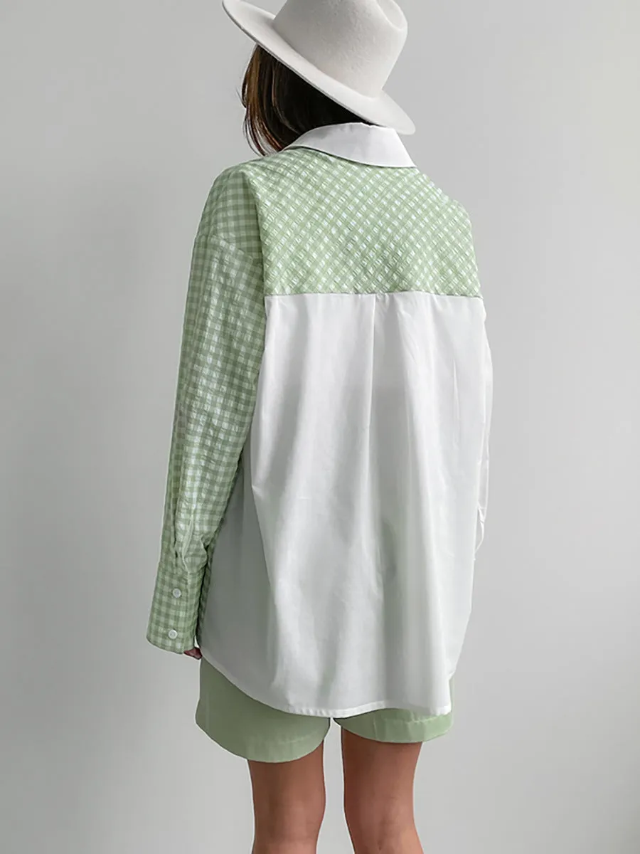 Colourblocked Shirt Collar Top