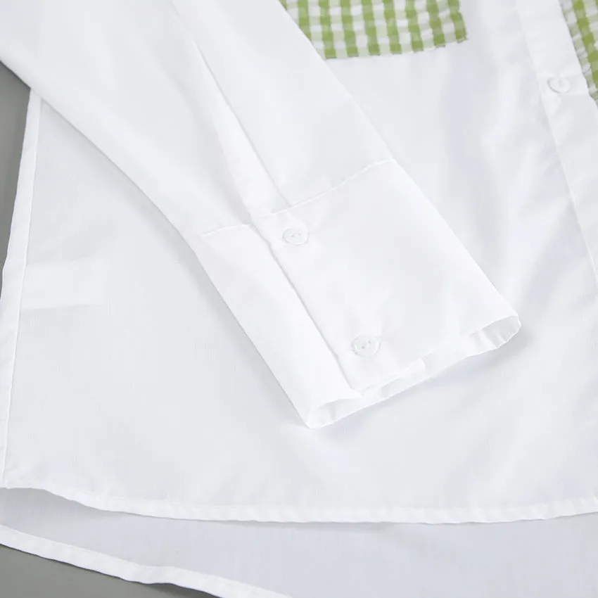 Colourblocked Shirt Collar Top