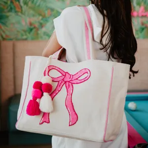 Coquette Bow Pink Sequin Canvas Tote Bag