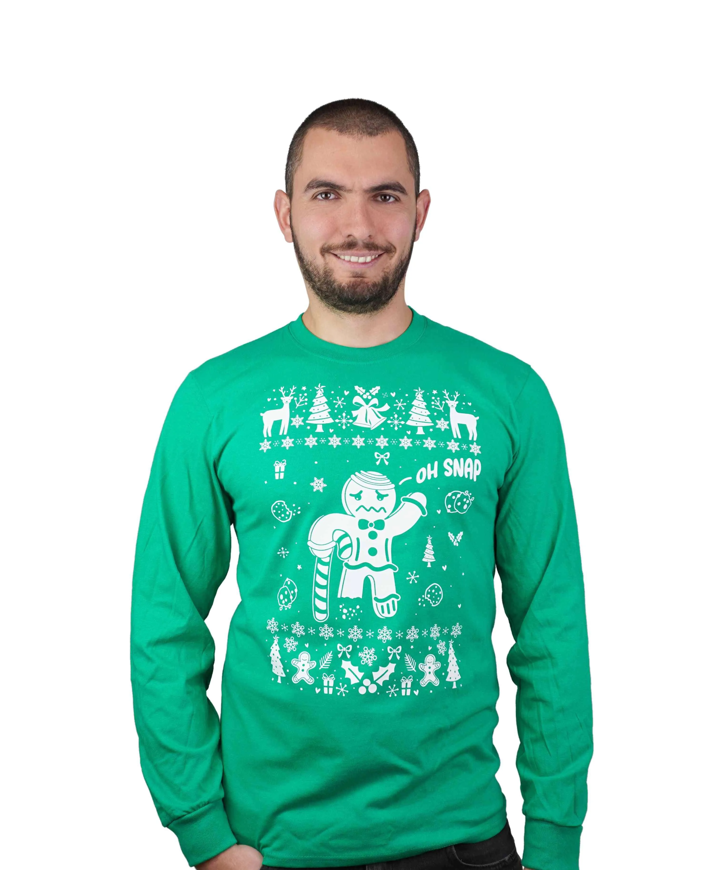 Couple Christmas funny outfits Men's Green Women's red ugly sweater party long sleeve shirts gingerbread cookies matching t-shirts
