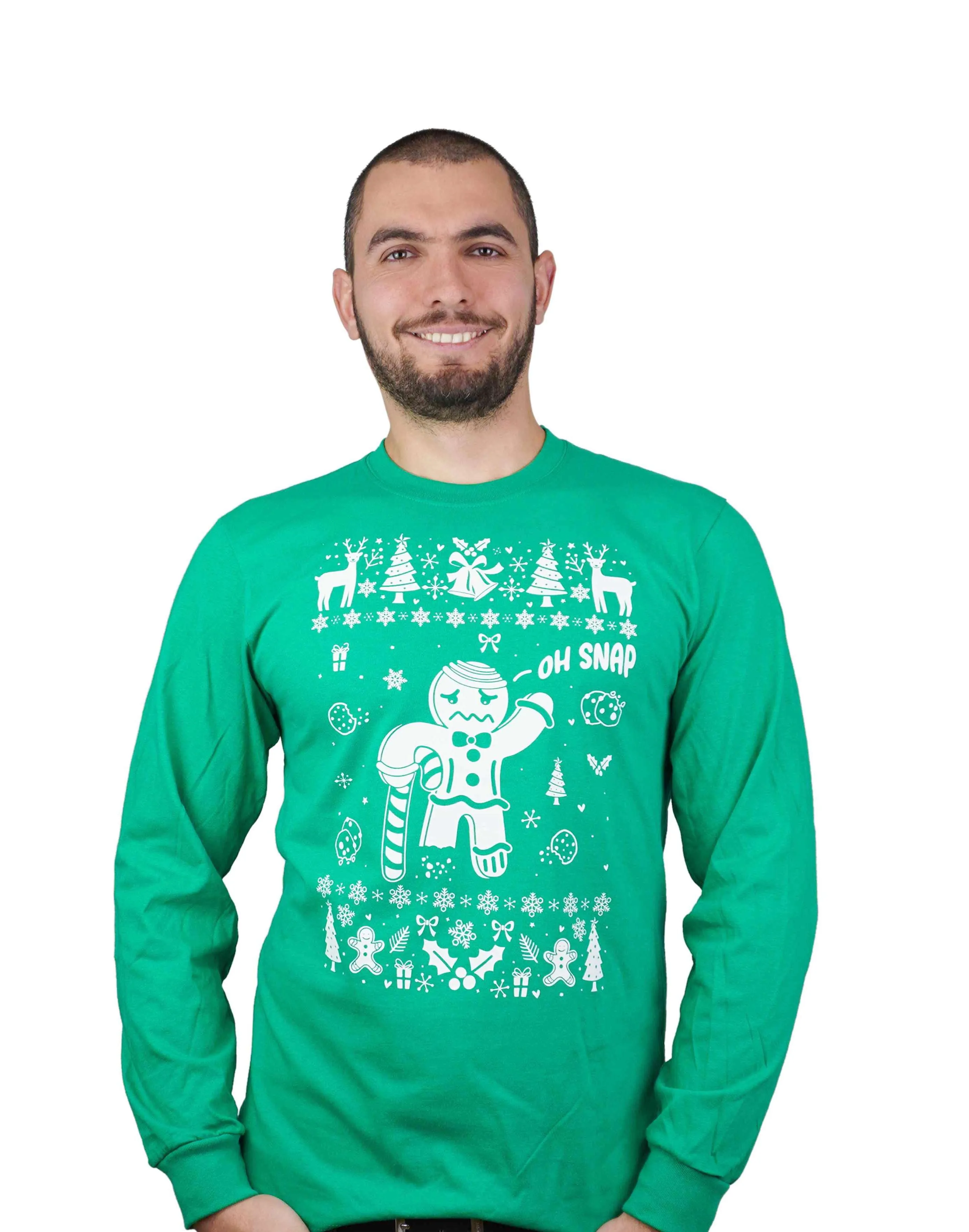 Couple Christmas funny outfits Men's Green Women's red ugly sweater party long sleeve shirts gingerbread cookies matching t-shirts