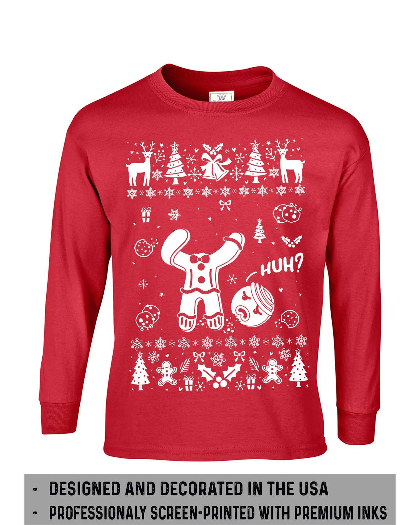 Couple Christmas funny outfits Men's Green Women's red ugly sweater party long sleeve shirts gingerbread cookies matching t-shirts