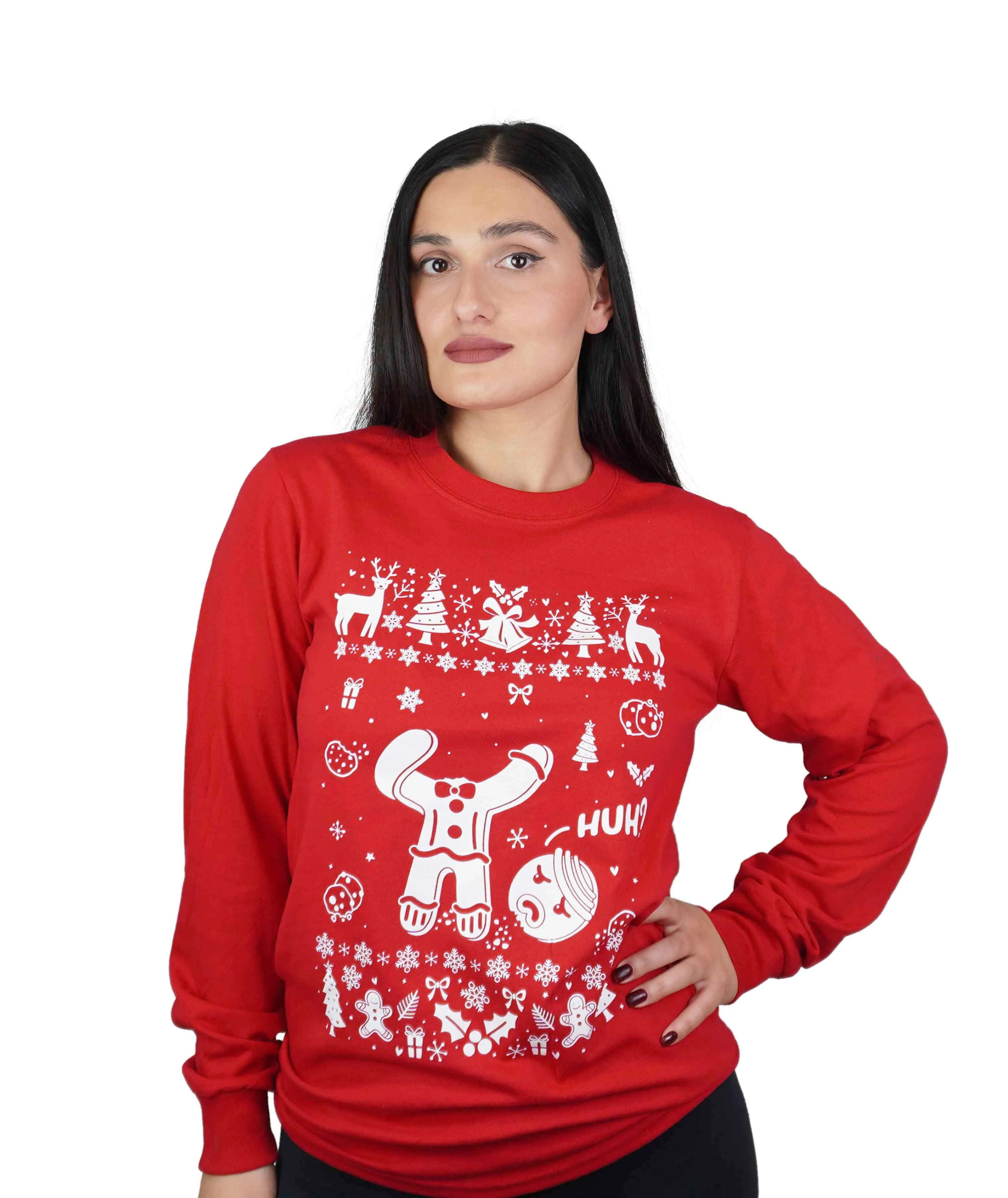 Couple Christmas funny outfits Men's Green Women's red ugly sweater party long sleeve shirts gingerbread cookies matching t-shirts
