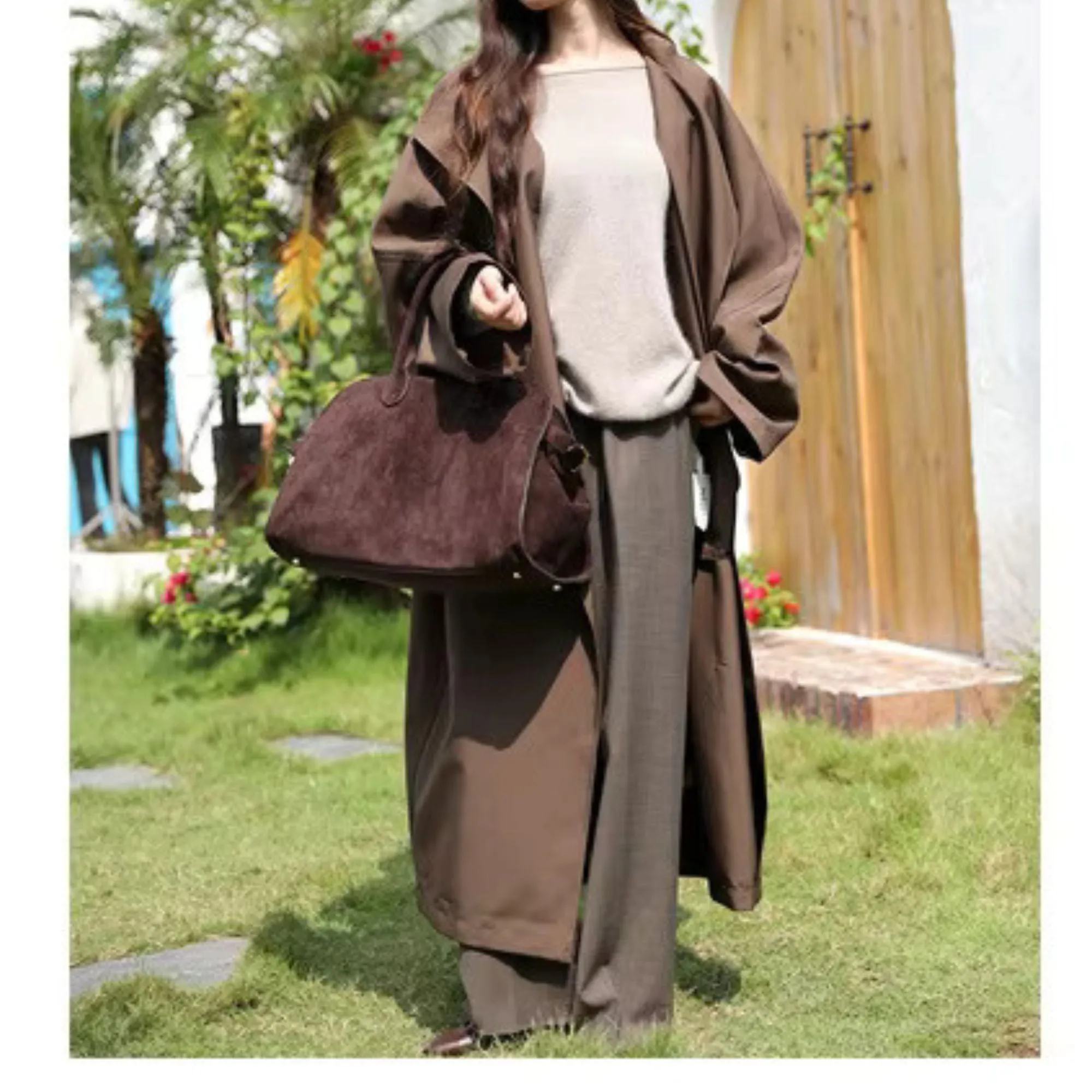 Cowhide Leather Retro Handbag | Suede Tote Bag
