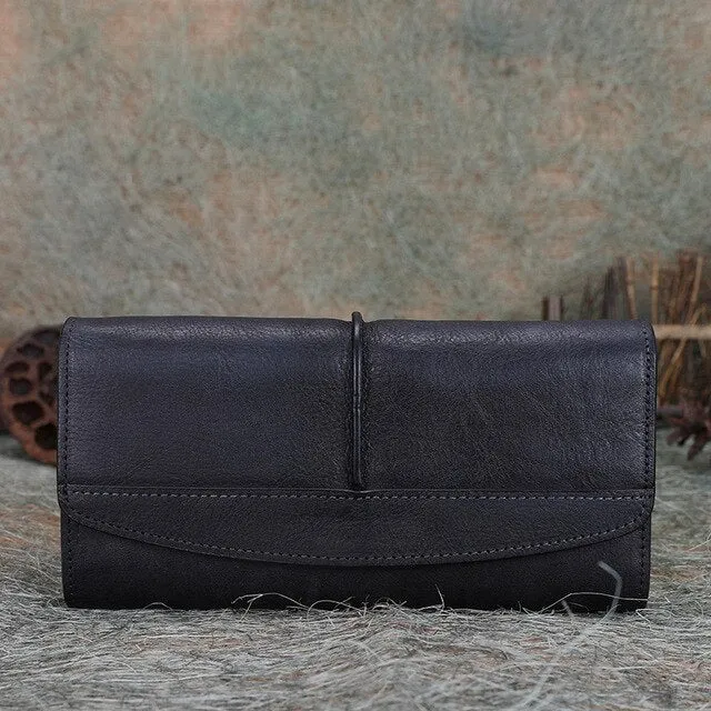Cowhide Leather Trifold Wallet Women Long Genuine Leather Female Clutch Purse Hasp Female Phone Bag Girl Card Holder Pouch