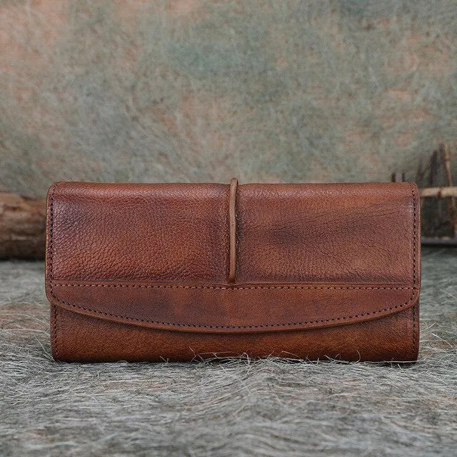 Cowhide Leather Trifold Wallet Women Long Genuine Leather Female Clutch Purse Hasp Female Phone Bag Girl Card Holder Pouch