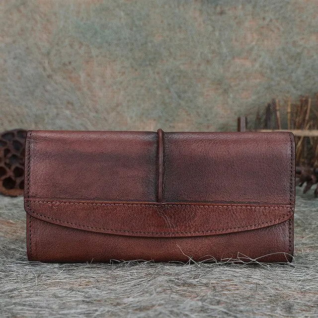 Cowhide Leather Trifold Wallet Women Long Genuine Leather Female Clutch Purse Hasp Female Phone Bag Girl Card Holder Pouch
