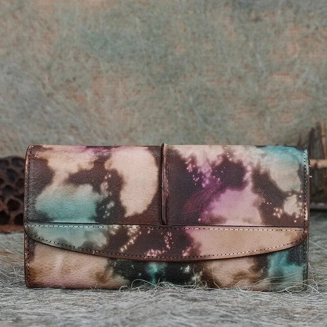 Cowhide Leather Trifold Wallet Women Long Genuine Leather Female Clutch Purse Hasp Female Phone Bag Girl Card Holder Pouch