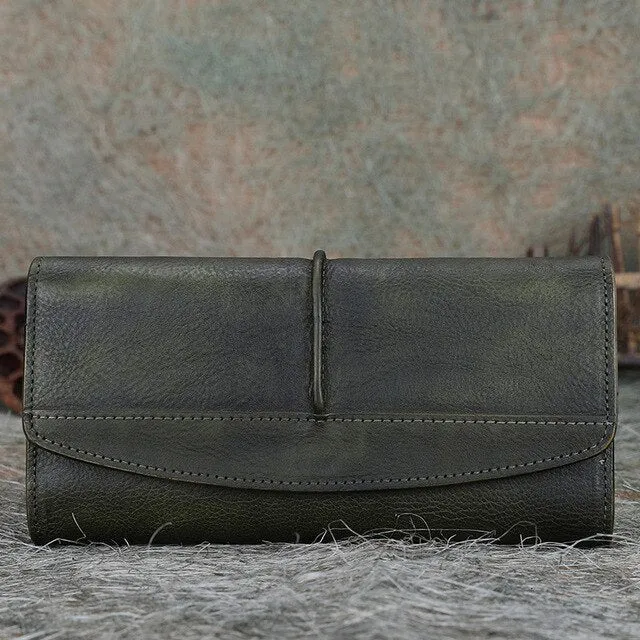 Cowhide Leather Trifold Wallet Women Long Genuine Leather Female Clutch Purse Hasp Female Phone Bag Girl Card Holder Pouch