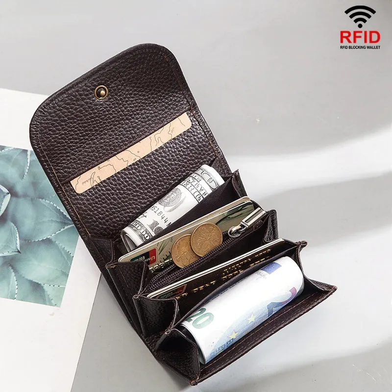Cowhide Leather Wallets Travel Small Rfid Blocking Card