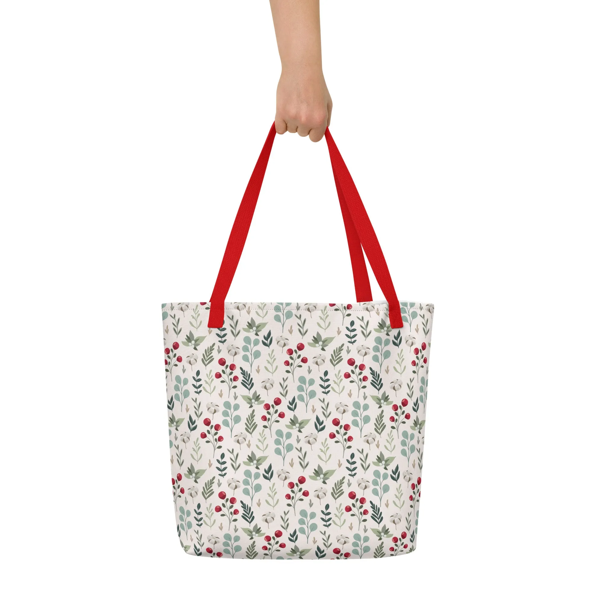 Cozy Christmas Branches Large Tote Bag