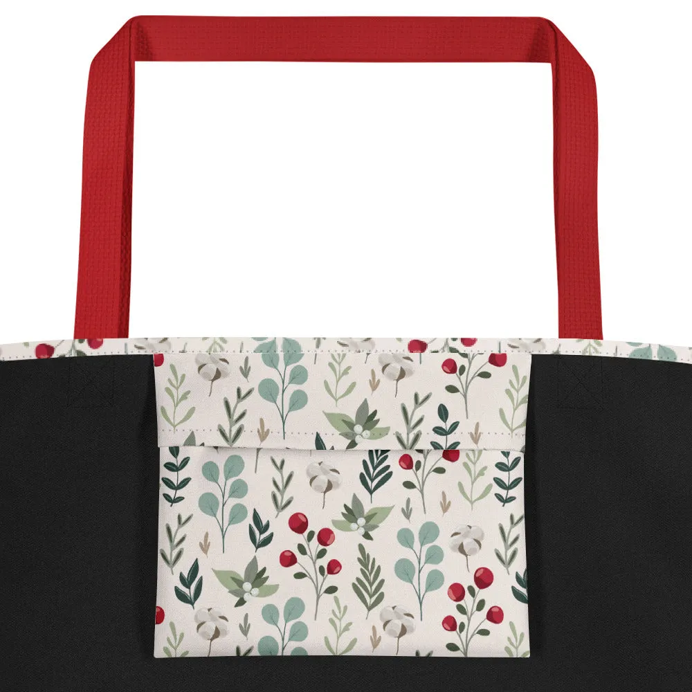 Cozy Christmas Branches Large Tote Bag