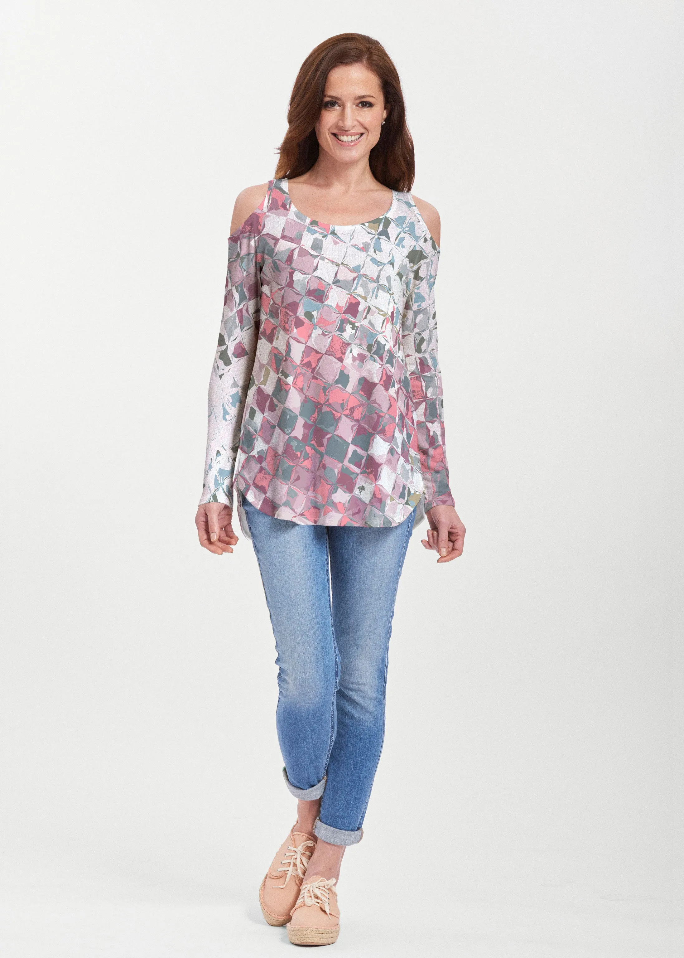 Crackle Pink (2869) ~ Butterknit Cold Shoulder Tunic