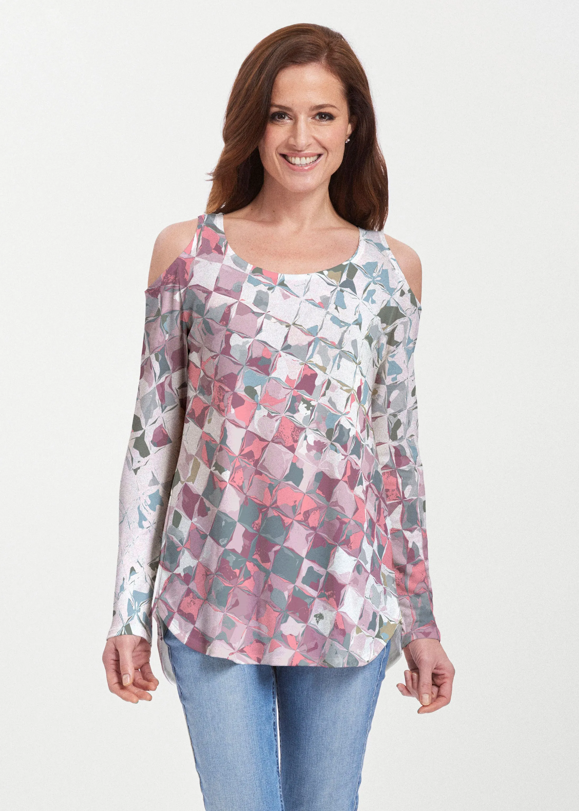 Crackle Pink (2869) ~ Butterknit Cold Shoulder Tunic