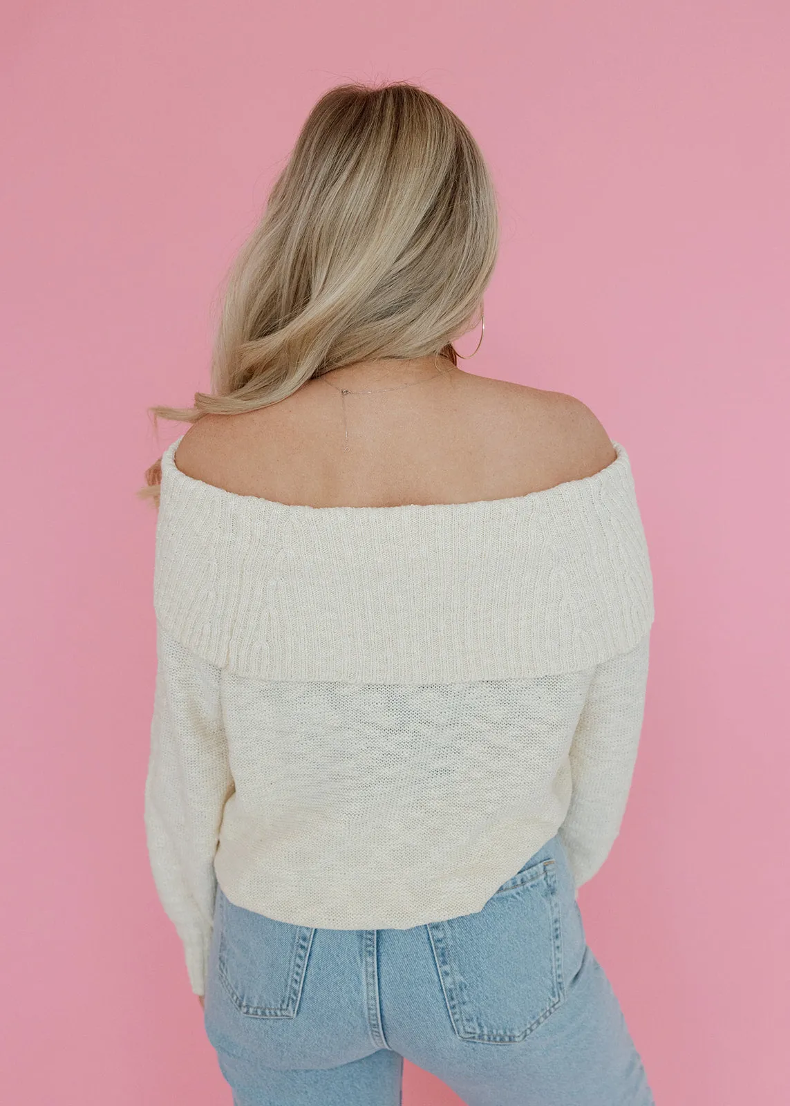 Cream Off Shoulder Sweater Top
