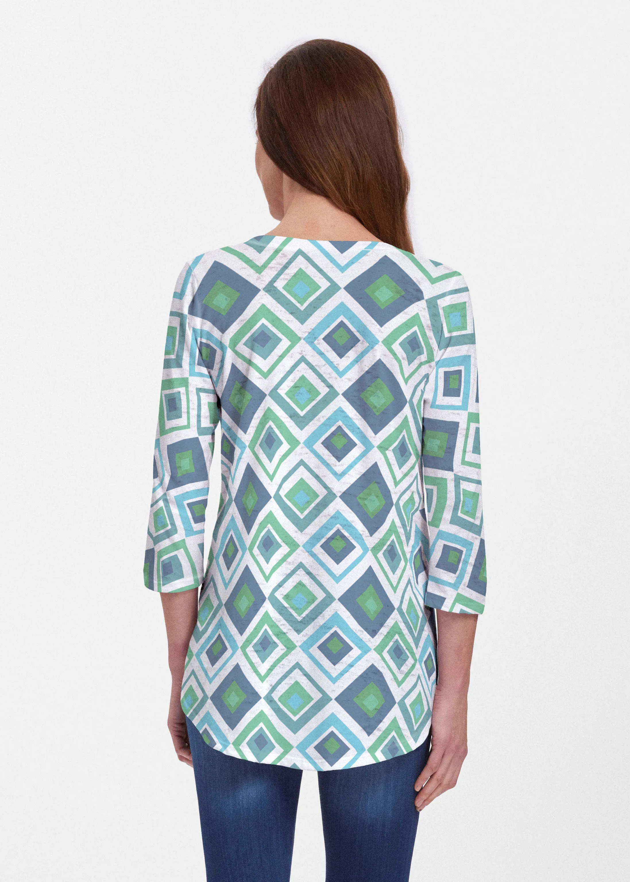 Cubed Blue (7807) ~ Signature V-neck Flowy Tunic