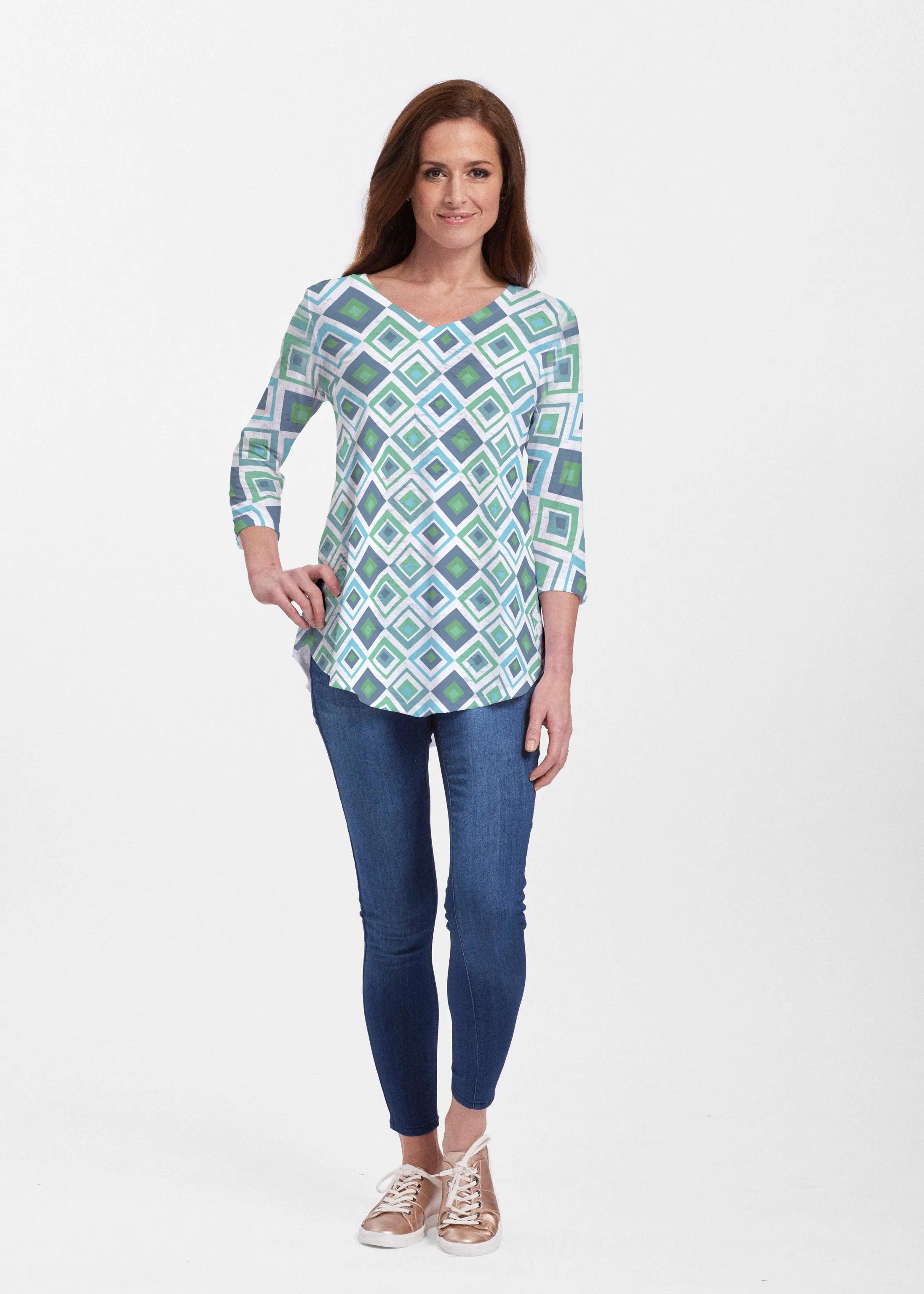 Cubed Blue (7807) ~ Signature V-neck Flowy Tunic