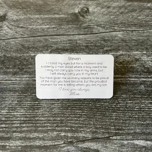 Custom Engraved Metal Wallet Card for Son – Personalized Keepsake Gift with Leather Gift Pouch