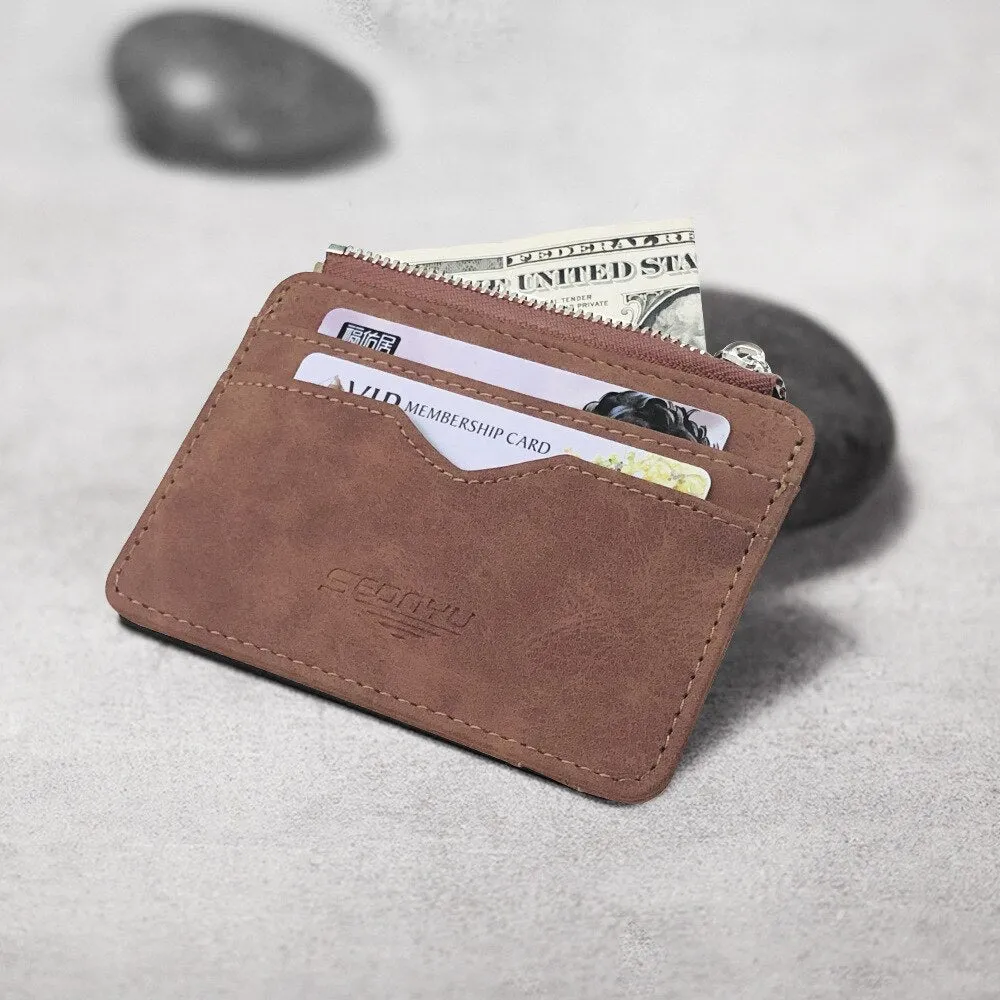 Cyflymder Men's Card Wallet Short Matte Leather Retro Multi-card Frosted Fabric Card Holder Money New Minimalist Purse Transparent Coins