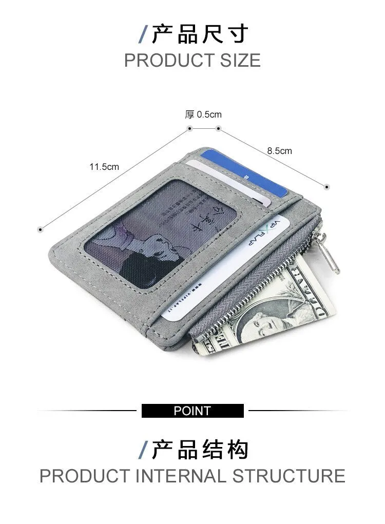 Cyflymder Men's Card Wallet Short Matte Leather Retro Multi-card Frosted Fabric Card Holder Money New Minimalist Purse Transparent Coins
