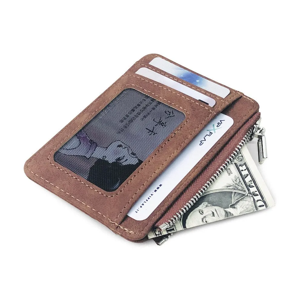 Cyflymder Men's Card Wallet Short Matte Leather Retro Multi-card Frosted Fabric Card Holder Money New Minimalist Purse Transparent Coins