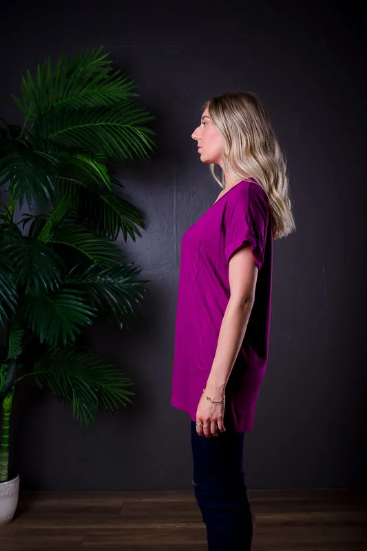 DARIA V NECK TEE MAGENTA PURPLE