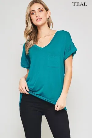 DARIA V NECK TEE TEAL*