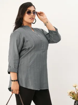 DarkGrey Comfort Fit Rayon Tunics for Women Online Hip Length Straight - Zola