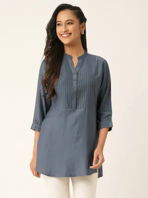 DarkGrey Comfort Fit Rayon Tunics for Women Online Hip Length Straight - Zola