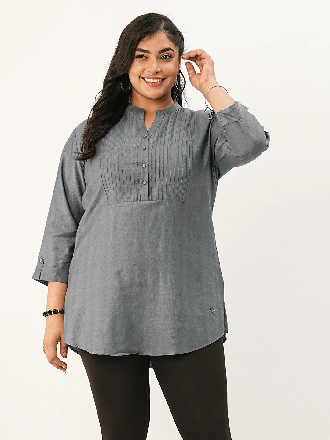 DarkGrey Comfort Fit Rayon Tunics for Women Online Hip Length Straight - Zola