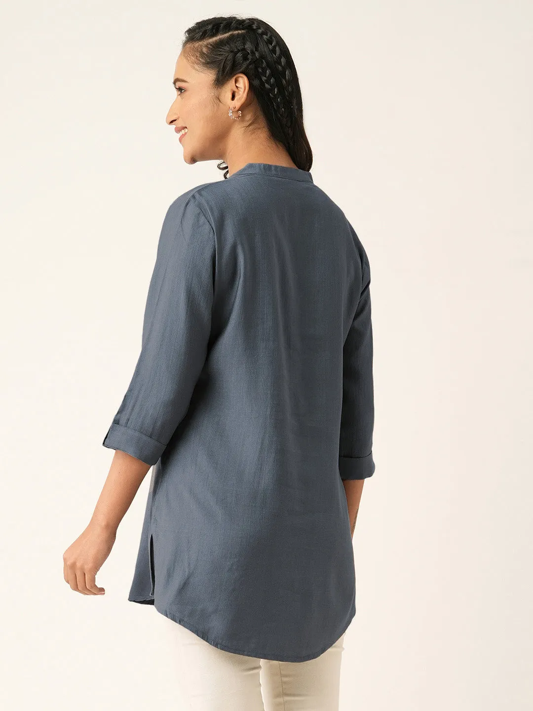 DarkGrey Comfort Fit Rayon Tunics for Women Online Hip Length Straight - Zola
