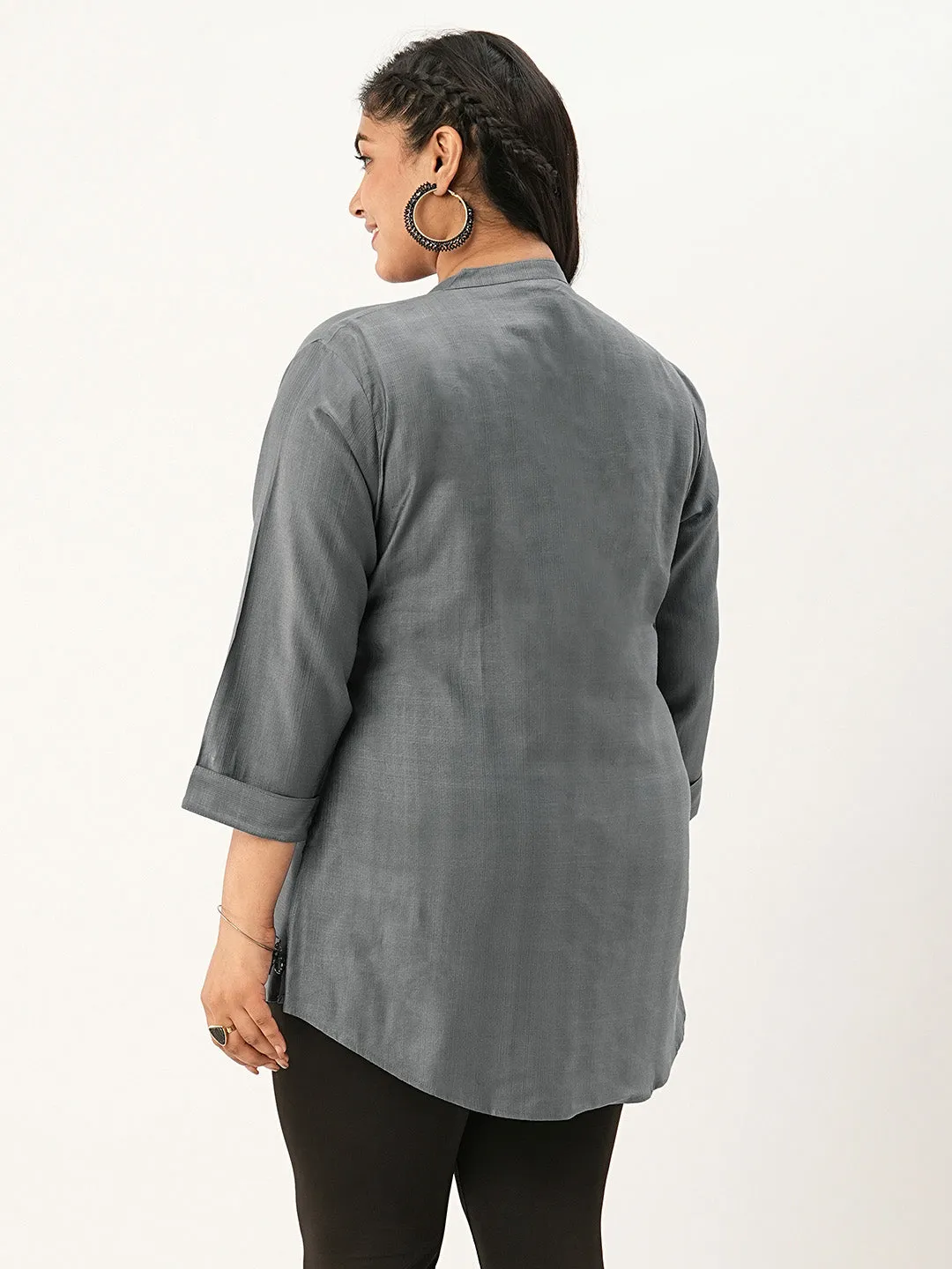 DarkGrey Comfort Fit Rayon Tunics for Women Online Hip Length Straight - Zola