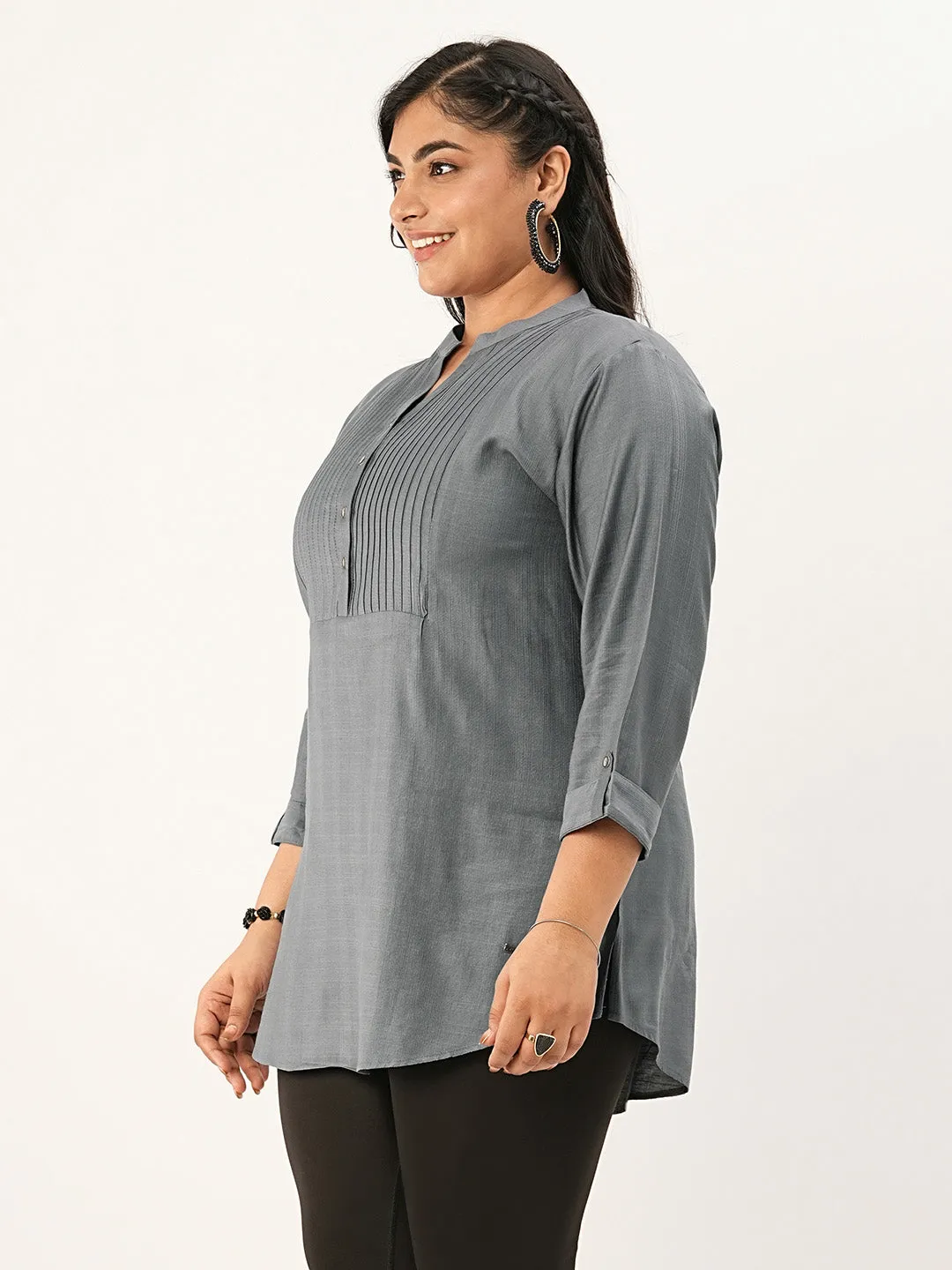 DarkGrey Comfort Fit Rayon Tunics for Women Online Hip Length Straight - Zola