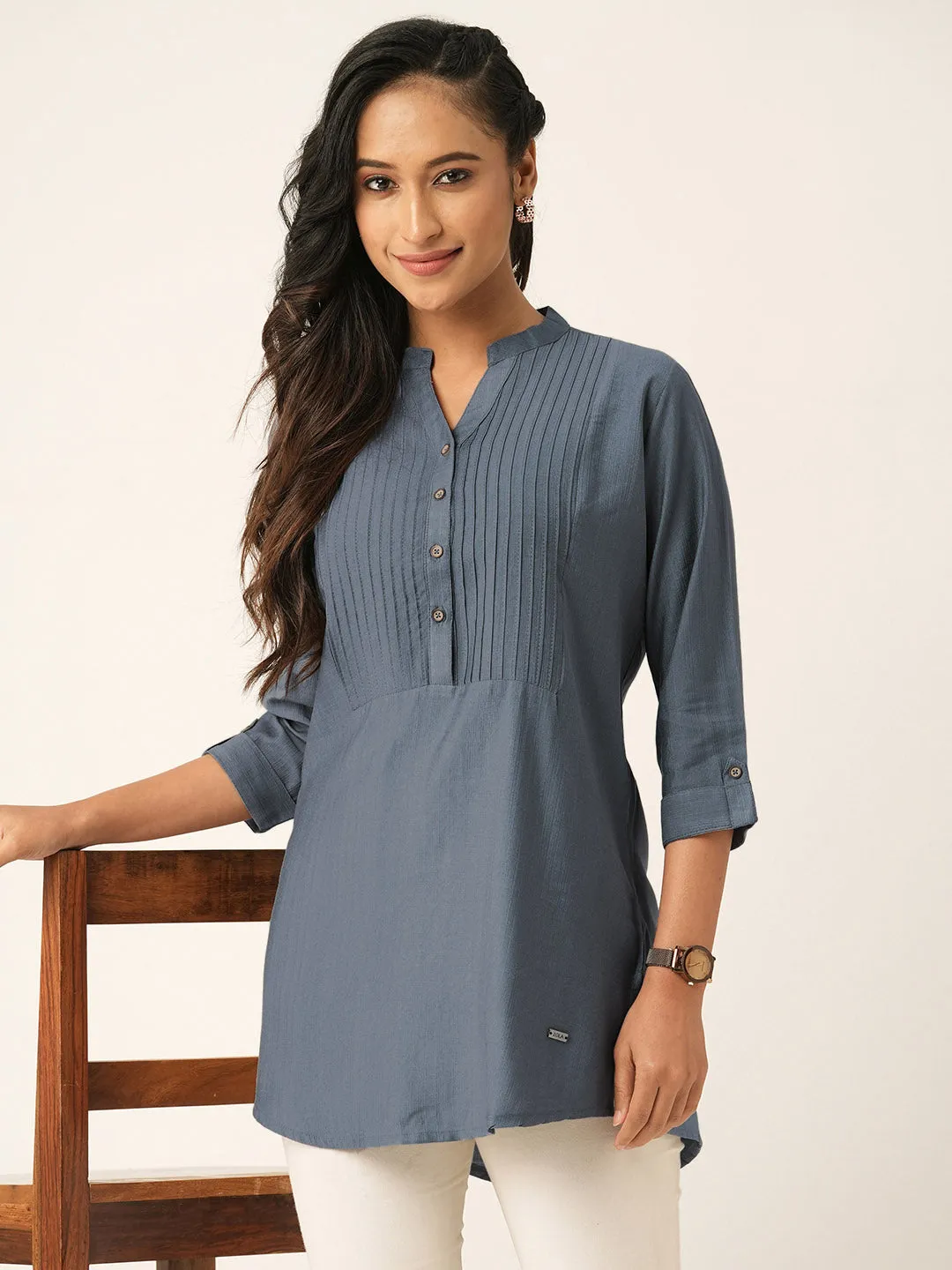 DarkGrey Comfort Fit Rayon Tunics for Women Online Hip Length Straight - Zola