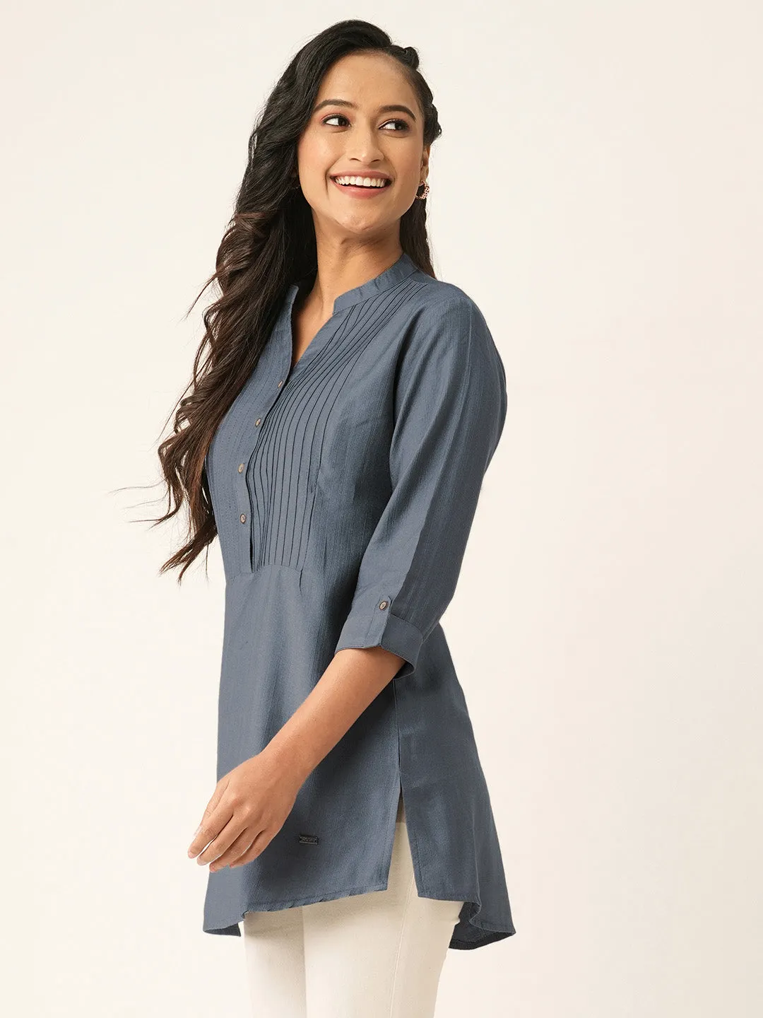 DarkGrey Comfort Fit Rayon Tunics for Women Online Hip Length Straight - Zola