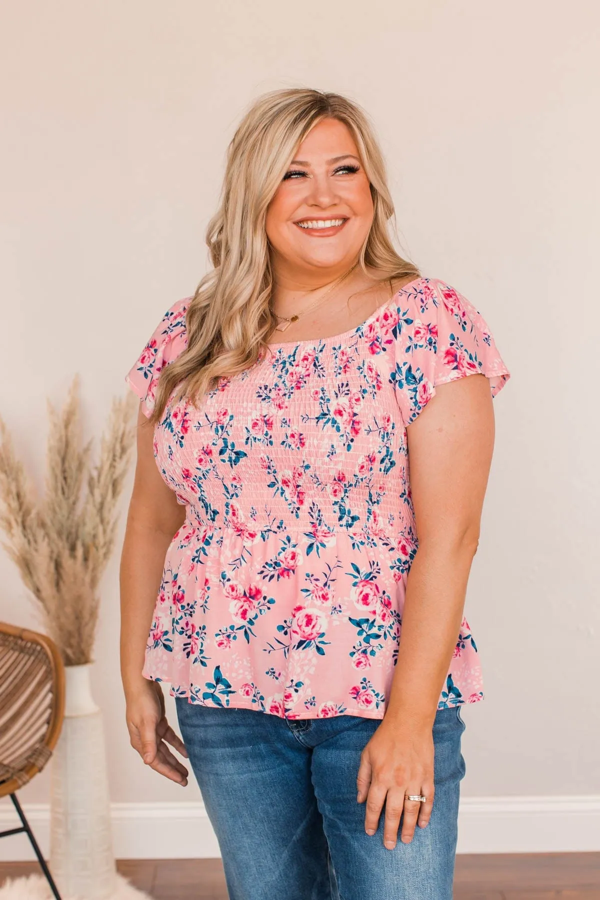 Dearest Rose Off-The-Shoulder Blouse- Pink