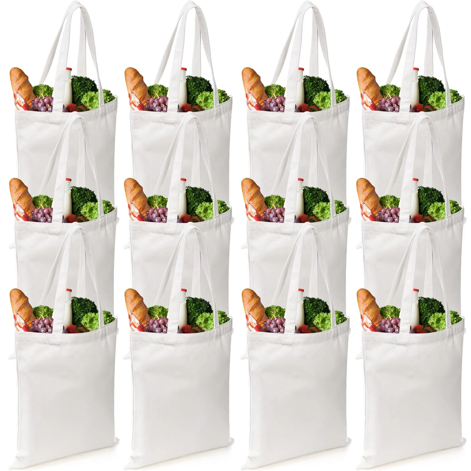 DEAYOU 12 Pack Canvas Tote Bag, 13" x 14" Sublimation Blank Cotton Cloth Bags, White Reusable Grocery Bags with Handles for Shopping, DIY Crafting, Heat Transfer, Gift, Activity