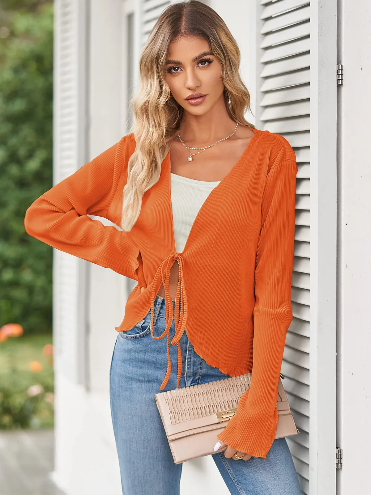 Deep V Neck Tie Front Top
