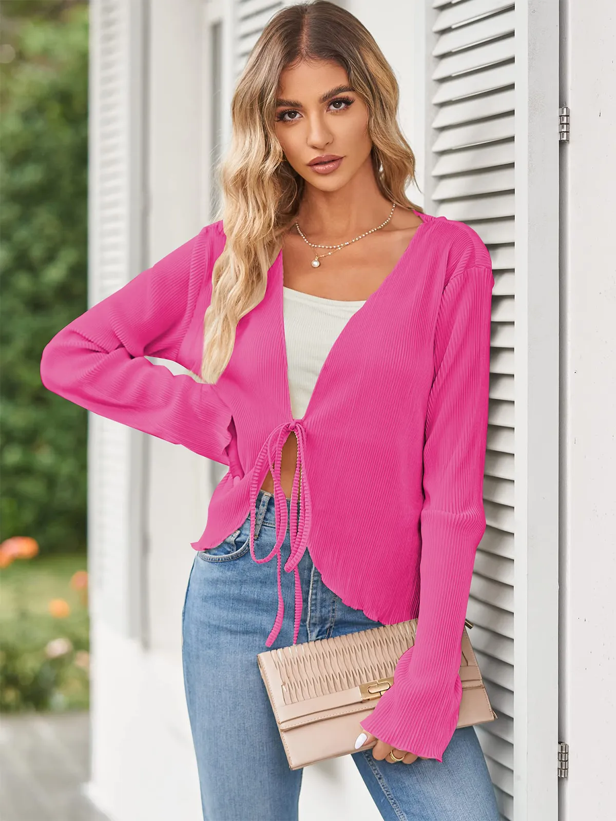 Deep V Neck Tie Front Top