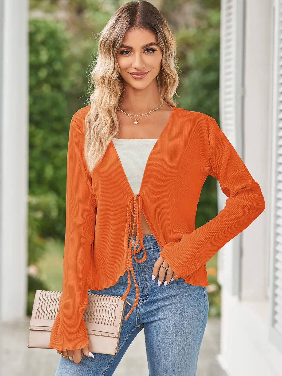 Deep V Neck Tie Front Top